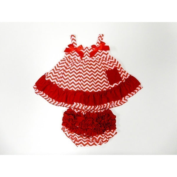 Red Chevron  Sleeveless Cotton Swing Top Set Girls S-L - SophiasStyle.com